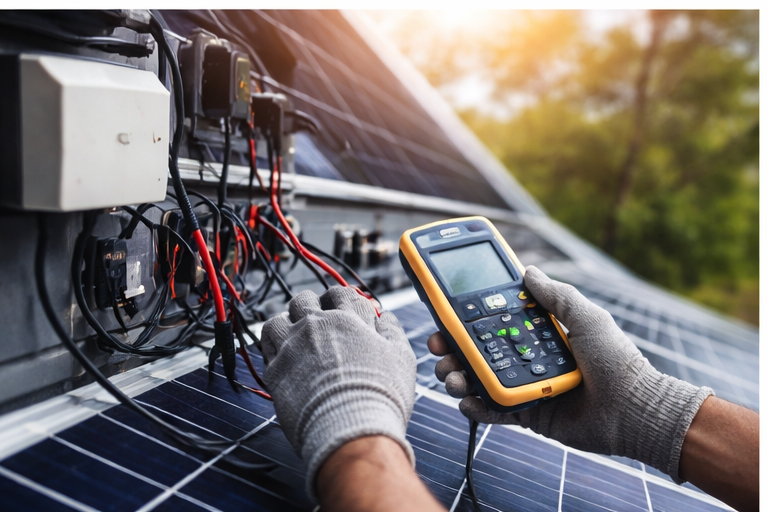 Große Freiflächen-PV Anlage bei Sonnenuntergang